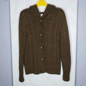 Women's Alpaca Blend Cardigan Sweater Sz M Brown Cropped Hooded Warm Cozy Winter